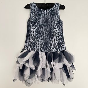 Biscotti Collezioni Girls Lace Tiered Floral Dress Blue /Gray Kids Size 4T